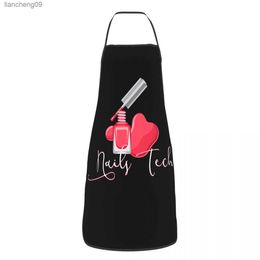 Unisex Fashion Nail Polish Bib Apron Adult Women Men Chef Tablier Cuisine for Cooking Kitchen Fingernail Manicure Tech Painting L230620