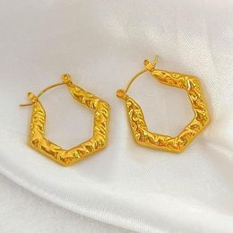 Hoop Earrings 2023 Statement Stainless Steel Geometric Jewellery For Women Trendy Metal Texture 18 K Golden Accessories
