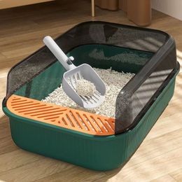 Other Cat Supplies Large Capacity Cat Litter Box Semi-closed Plastic Sand Box for Cats Pet Toilet Anti Splash Cat Tray Cleaning Bath Basin Supplies 230715