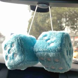 Interior Decorations 2pcs Long Hair Hot Stamping Dot Dice Plush Toy Cube Pendant Car Ornament Sieve Anime Car Decoration Accessories Auto Pendant T230717