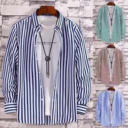 Men's Casual Shirts 2023 Spring Summer Long Sleeve Blouse Man Square Neck Single Breasted Multicolor Stripe Cardigan Fashion Thin Style