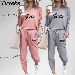 Women's T Shirts Jesus Print Ladies Sleeved Sports Suit Women Solid Colour Loose Versatile Casual Wear Fashion Streetwear