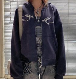 Women's Hoodies Harajuku Embroidered Hoodie Oversized Zipper Sweatshirt Gothic Y2k Clothes Couple Streetwear Women Teen