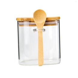 Storage Bottles Glass Jar Food Seasoning Pot With Bamboo Lid Spoon For Kitchen