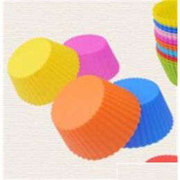 Baking Moulds 12Pcs/Set Sile Cake Mold Round Shaped Muffin Cupcake Molds Kitchen Cooking Bakeware Maker Diy Decorating Tools 127 V2 Dhog4