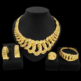 Wedding Jewelry Sets Womens Gold Plated Necklace Earrings Bracelet Rings Nigeria Luxury Party Accessories 230717