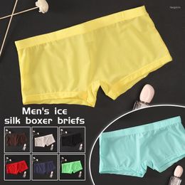 Men's Shorts Underwear Ice Silk Tight Breathable Low Waist Thin Sexy Transparent Seamless Flat Corner