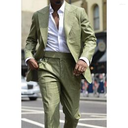 Men's Suits Men Summer Suit Mens For Wedding Man Elegant Fashion Breathable Stage Costume Tailoring Pants Linen Fabric Casual