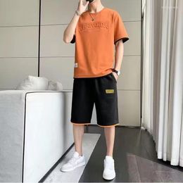 Men's Tracksuits 2023 Summer Korean Edition Sports Set Boys' Loose T-shirt Students' Short Sleeves Minimalist Capris Large