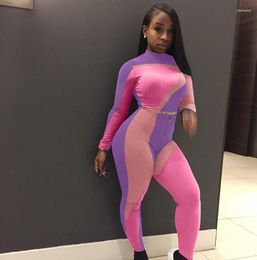 Women's Two Piece Pants Colour Patchwork Women Set Crop Top And Zipper Sportwear Casual 2 Outfits Sexy Skinny Joggers