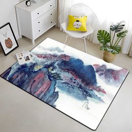 Carpets Chinese Painting HD Print Area Rug Kid Bedroom Game Floor Mat Soft Flannel Room Play Carpets for Living RoomYoga Mat Gift Decor R230717