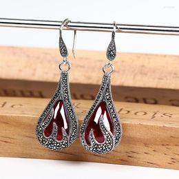 Dangle Earrings ZHJIASHUN Vintage 925 Sterling Silver Natural Ruby Garnet Drop For Women Retro Gemstones Earring Jewelry Female