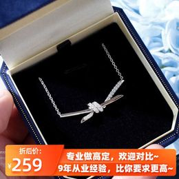 High version Knot Diamond Necklace for Women 18K White Gold Cross Light Luxury New tiffay Sterling Silver Collar Chain Earring Ring