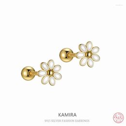 Stud Earrings KAMIRA 925 Sterling Silver Girls Gentle Sweet Flower Spiral Bead For Women Korean Fashion Wedding Fine Jewellery Gifts