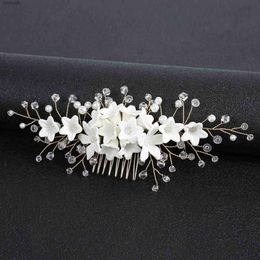 NewWedding Hair Accessories crystal Headdress Jewellery Flower Hair Comb Headdress Hair Pins Bridal Hair Ornaments Female Tiaras L230704