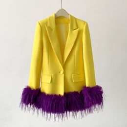 Women's Suits Yellow Dress Blazer Purple Artificial Furffly Fashionable Luxury Jacket Fluff Is Removable Office Business Wear Blazers