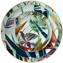 Dinnerware Sets Green Plant Ceramic Plate Creative Cartoon Fruit Family Western Steak Bowl Set Tableware