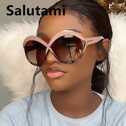 Sunglasses Fashion Design Cat Eye For Women Vintage Oversized Hollow Frame Black Gradient Sun Glasses Female Elegant Shades 230717