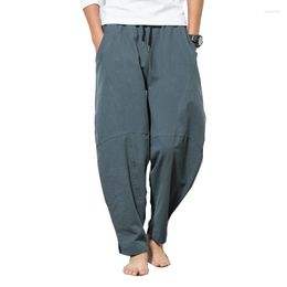 Men's Pants 2023 Men Imitation Linen Harem Mens HipHop Loose Trousers Male Wide Legs Cross-pants Joggers Black 5XL