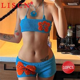 Women's Tracksuits 10 Short Sets Summer Bulk Items Wholesale Lots Knitting Two Piece Set Womens Outfits Bandage Boob Tube Top And Shorts Y2k