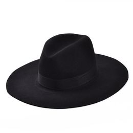 Whole-Fashion Vintage Lady Girls Wide Brim Wool Felt Fedora Hat black Floppy Cloche cowboy hat for men and women Shippin266L