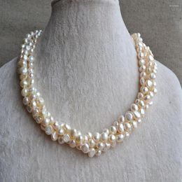Chains Hand Knotted 4rows 6-7mm White Baroque Freshwater Pearl Necklace 17-19inch For Women Fashion Jewellery
