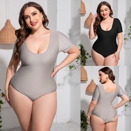 Beach Surfing Short Sleeve One Piece Plus size Open Back Swimwear Sexy Round Neck Sun Shield Triangle Swimsuit