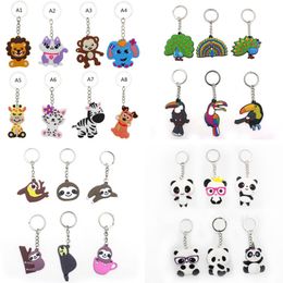 PVC Cartoon Animal Keychain Jungle Animals Keyring Panda Sloth Peacock Alpaca Shape Key Ring Holder Charm Cute Trinket Fashion Bag Pendant Gifts