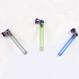 Latest Colorful Pyrex Thick Glass Pipes Portable Removable Dry Herb Tobacco Spoon Metal Filter Screen Bowl Smoking Bong Holder Innovative Waterpipe Hand Tube
