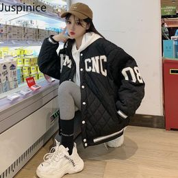 Women's Jackets Juspinice Retro Spring Jacket Letter Printed Long Sleeve Oversized Baseball Sport Thick Casual Coat Y2k Clothes