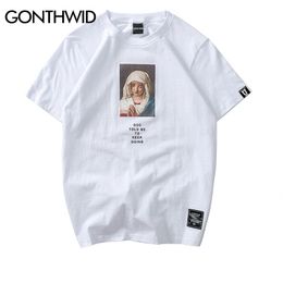 GONTHWID 2023 Men's Virgin Mary Printed Short Sleeve T Shirts Summer Casual Cotton Hip Hopo Tops Tees Fashion Streetwear Tshirts