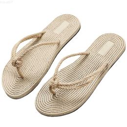 Slippers Fashion Summer Straw Sandals Flip Flops Women Hotel Slippers Ladies Shoes Lndoor Outdoor Flip-Flops Beach Flat Slides L230717