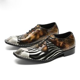 Designer Plus Size Metal Toe Men Party Oxford Shoes Business Prom Men Dress Shoes Lace-up Mens Fashion Leather Shoes