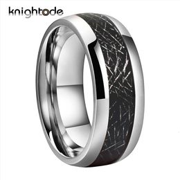 Wedding Rings 6mm 8mm High Polishing Tungsten Carbide Ring Black Meteorite Inlay For Lovers Engagement Ring Dome Band Comfort Fit 230717