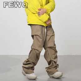 Men's Pants FEWQ Pleated Cargo Drawsring High Strete Vintage Male Street Overalls American Stylish 2023 Summer 24B2391