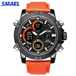 Wristwatches SMAEL Alloy Dial Watch Analogue LCD Digital Display Outdoor Men Sport Quartz Movement Date Stopwatch Back Light Nylon Band