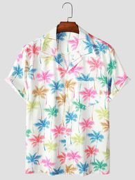 Men's Casual Shirts Hawaiian Shirt Man Summer Beach Linen Print Short-sleeved Male Clothes Roll Collar Chic Vintage Refine Causal Wear