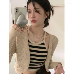 Women's Sweaters 2023 Tank Camisole Tops Knitted Crop Black Cardigans Two Piece Sets Retro Korean Fall For Women Pull Sueters Mujer