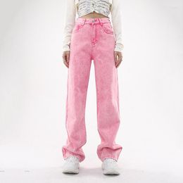 Women's Jeans Pink Girly Multi-Colorful Women Casual Loose Straight Denim Pants Ladies Wide Leg Y2k Trousers