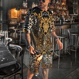 Men's Tracksuits Summer Trend Shorts 2 Piece Set MenTracksuit 3D Printed Leopard Grain Casual T-shirt Sets Oversized Jogging Male Clothing
