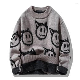 Men's Sweaters Men High Street Thicked Pullovers Hip Hop Crew Neck Devil Printing Knit Sweater Casual Oversized Couple Jumper Winter