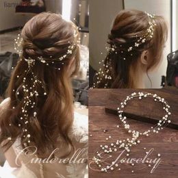 Wedding Jewellery Pearl Hairband White Flower Hoop Tiara Simple Headdress Hand Woven Long Tassel Bridal Headpiece L230704