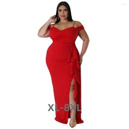 Plus Size Dresses Sexy Women Evening Dress Spaghetti V Neck Short Sleeves Side Split Ruffles Elegant Casual Part 3xl 4xl 5xl 6xl