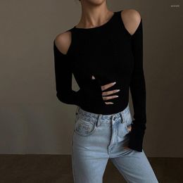 Women's Sweaters White Off Shoulder Knitted Sweater Knitwear 2023 Autumn Design Hollow Out Slim Bottoming Shirt Sexy Tops