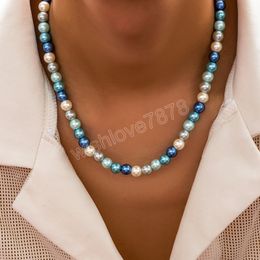 Multicolor Imitation Pearl Beads Short Choker Necklace Men Trendy Beaded Chains Collar on Neck Accessories 2023 Fashion Jewellery