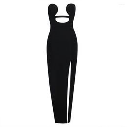 Casual Dresses JUNE LIPS 2023 Summer Black Strapless Split Bandage Maxi Dress Women's Party Evening Wholesale Dropship