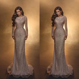 Simple Classic Scoop Mermaid Wedding Dresses Full Sleeve Sequined Lace Floor Length Bridal Gowns Custom Made