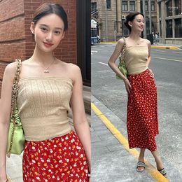 Work Dresses Summer Dream With A Pure Sweet And Spicy Wind Wipe Chest Knitted Top All Age Reduction Floral Skirt Fashion Set Female