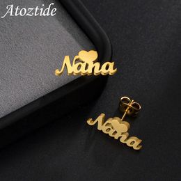 Stud Atoztide Custom Name Earring Heart Star Stainless Steel Gold Colour Personalised Stud Earrings Customised Jewellery for Women Gift J230717