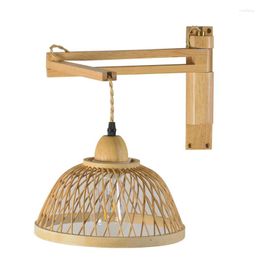 Wall Lamp Japanese Style Solid Wood Bedroom Bedside Retro Retractable Villa Stairs Living Room Dining Light Bulb